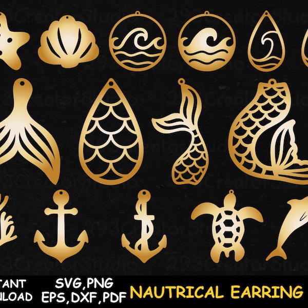 Nautrical svg Mermaid Earring svg Wave earring svg Turtle earring svg Seashell Earring svg Anchor svg Leather Earring laser cut files