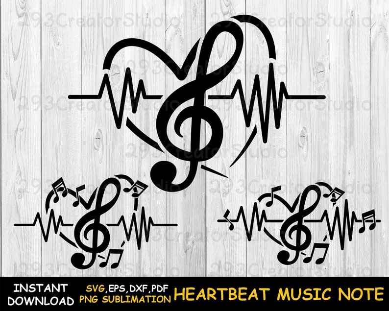 Heartbeat Music Svg Music Note Png Love Song Svg Treble - Etsy