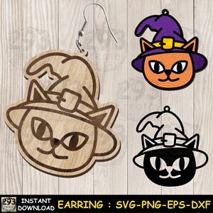 Halloween Earring Svg, Cat Lover Gift Idea, Cat Witch Earring SVG, Jewelry Laser Cut files, Earring Template, Halloween Spooky Gift