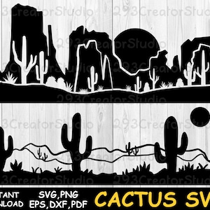 Desert Cactus Scene Svg Files, Western Landscape Png Shirt, Western Landscape svg, Texas Desert SVG, Succulent Svg, Descarga digital