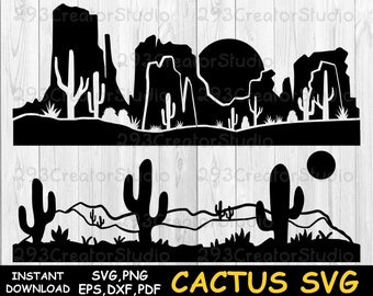 Desert Cactus Scene Svg Files, Western Landscape Png Shirt, Western Landscape svg, Texas Desert SVG, Succulent Svg, Digital Download