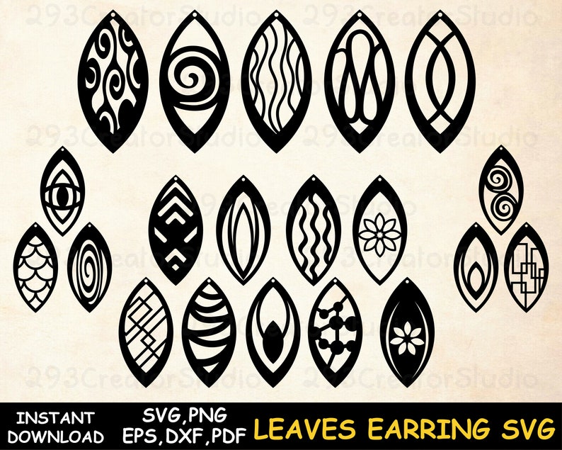 Download Leaf Earring Bundle Leaf Svg Graphic Earring Leaves Svg Leather Template Laser Cut Files Water Pendant Template Jewelry Cut Files Dxf Eps Clip Art Art Collectibles