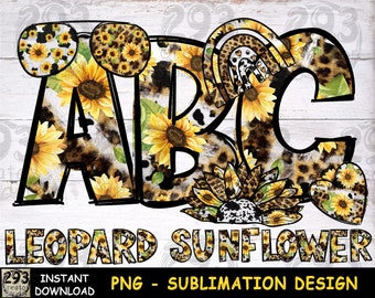 Western Farmer Alphabet Design, Leopard Cow Png Font, Alphabet Sunflower Png Sublimation, Women Plant Lover Clip art Decoration