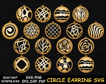 Geometrische Ohrringe svg, Elegante Ohrring Vorlage, Kreis Schmuck Handarbeit Design, Dxf Laser Cut Dateien, Anhänger Bundle SVG,