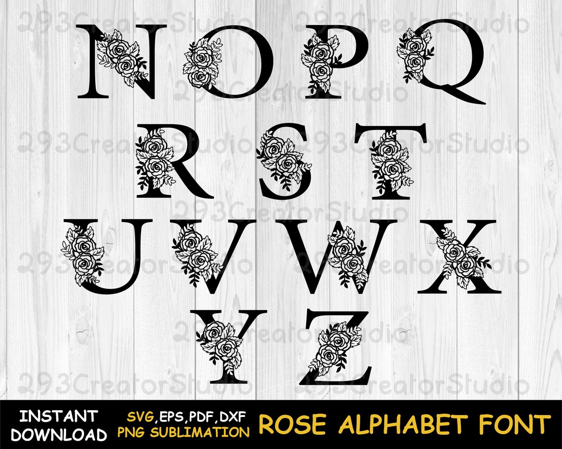 Rose Split Letter Svg, Alphabet Floral Font Svg, Wedding Font Decor Png ...