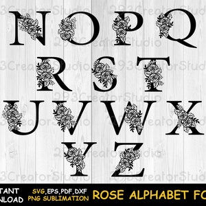 Rose Split Letter Svg, Alphabet Floral Font Svg, Wedding Font Decor Png ...