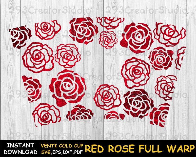 Download Red rose Full Wrap Venti Cold Cup svg Floral rose decor ...