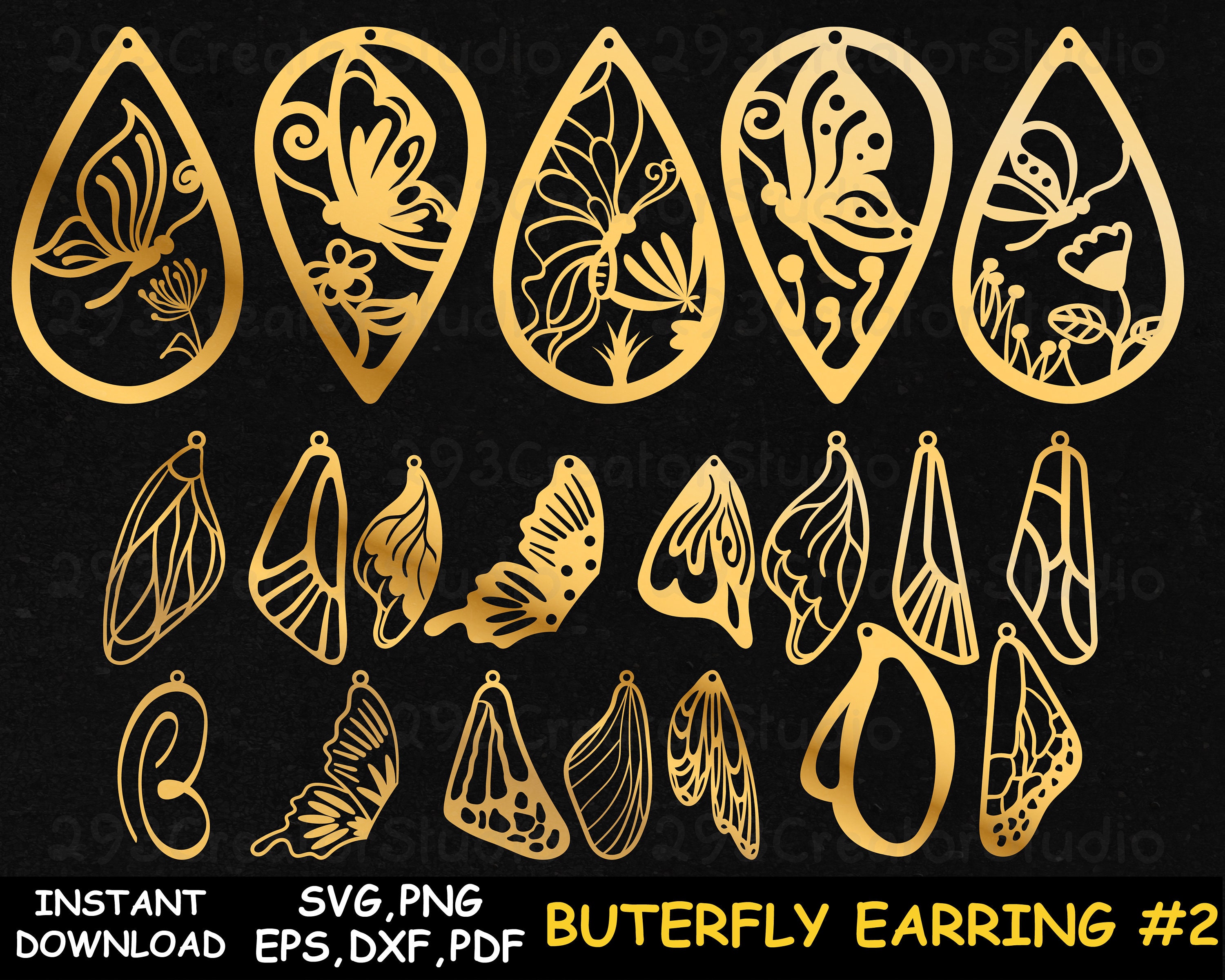 Download Butterfly Wing Earrings Teardrop Earring Svg Laser Template Etsy
