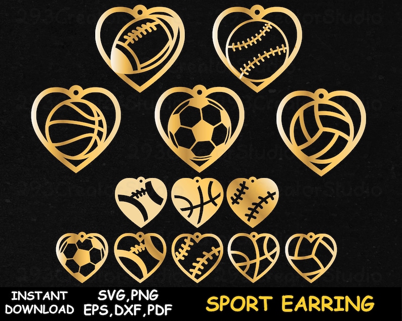Sports Earrings Svg Baseball Laser Template Heart Earring Etsy