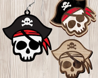 Orecchini teschio pirata SVG, orecchini di Halloween DXF, file per orecchini laser in legno per Cricut, idea regalo per contadini occidentali, gioielli SVG,
