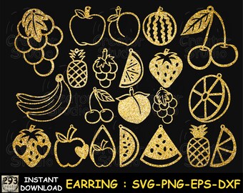 Fruit Earring SVG Bundle, Apple Earring SVG, Grape earring svg, Laser Earring Template, Svg Files for Cricut, DXF,