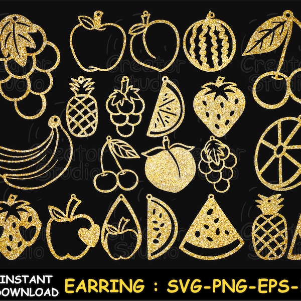 Fruit Earring SVG Bundle, Apple Earring SVG, Grape earring svg, Laser Earring Template, Svg Files for Cricut, DXF,