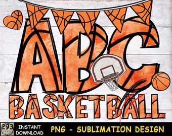 Basketball Alphabet Png, Letter and Number Sublimation Design, Hand Drawn Png Design, Basketball Fan Png Decor design, Font Clip Art Png