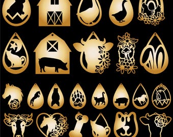 Orecchini animali SVG, file di taglio per orecchini da contadino, modello laser per orecchini da gatto, gioielli SVG, idea regalo per amanti degli animali, regalo artigianale per le donne