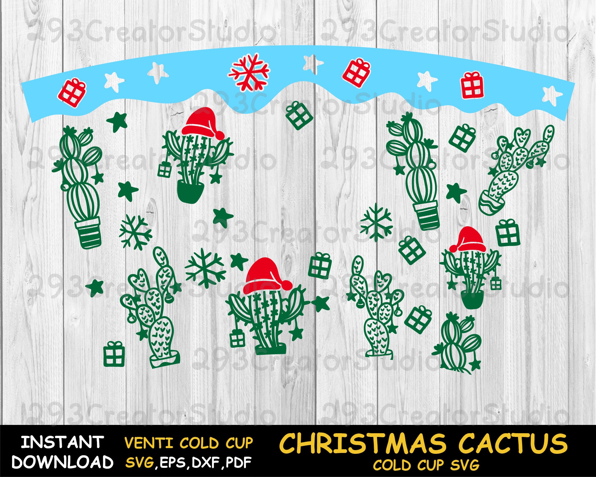 Download Full Wrap Christmas Cactus Claus Svg Venti Cold Cup Svg Fire Etsy