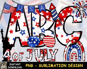 PNG dell'alfabeto della bandiera americana, sublimazione del 4 luglio, disegni di sublimazione patriottica, artigianato del giorno dell'indipendenza