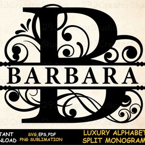 Mariage Monogramme SVG Fichiers coupés, Alphabet Split Monogram Mug Presse Cadeau, Conception de mariage pour la décoration de cartes, Conception de monogramme pour le nom de couple