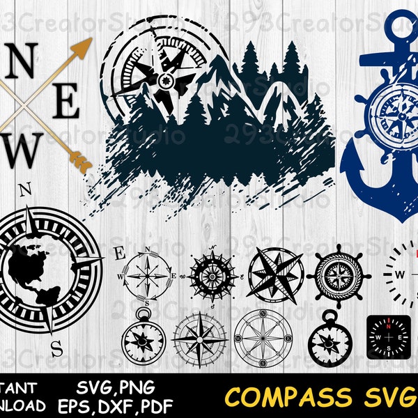 Mountain tree compass svg Anchor compass svg Hiking compass svg Camping compass svg Anchor sailor svg Survival png Tattoo design svg