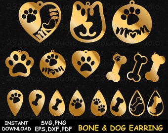 Dog Earring Svg Cut files, Dog Mom Gift Idea for Women, Puppy Earring svg, Leather Earring Template, Pendant Jewelry Cut Files,