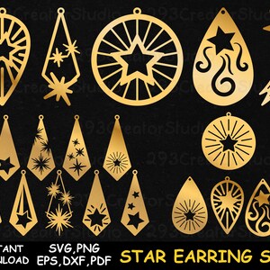 Star Earring svg Teardrop earring svg Sky svg Hanger sjabloon Sun svg Earring Leather Earring Template laser cut bestanden Sieraden gesneden bestanden