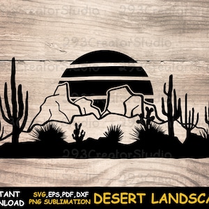 Paysage désert Png, Cactus Svg, Western Desert Cactus Svg, Arizona SVG, Svg succulente, Silhouette Desert Cactus, Crazy Cactus Wall Decor