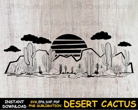 Cactus In Desert Cut Out Landscape PNG & SVG Design For T-Shirts