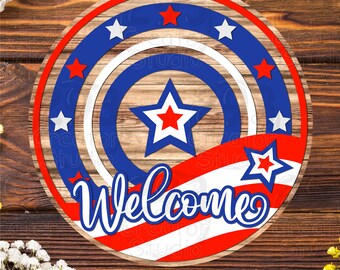 Segno patriottico della porta d'ingresso SVG, segno del 4 luglio, felice 4 luglio, segno di benvenuto SVG, file tagliato al laser, Memorial Day Door Hanger Svg