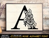 Rose Split Letter svg, Alphabet Floral Font svg, Wedding font decor png, Alphabet Flower svg, Floral wedding svg, Alphabet decal svg