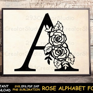 Rose Split Letter svg, Alphabet Floral Font svg, Wedding font décor png, Alphabet Flower svg, Floral wedding svg, Alphabet decal svg