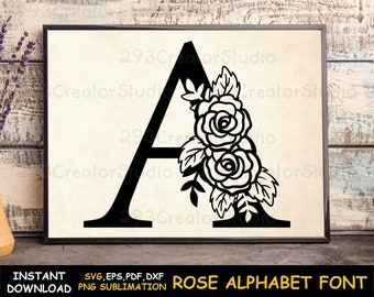 Rose Split Letter svg, Alphabet Floral Font svg, Wedding font decor png, Alphabet Flower svg, Floral wedding svg, Alphabet decal svg