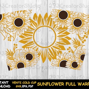 Sunflower Cold Cup SVG, Sunflower Decal Full Wrap svg file for cuicut maker, Flower full warp décor, Sunflower Decal svg, Eps, Dxf