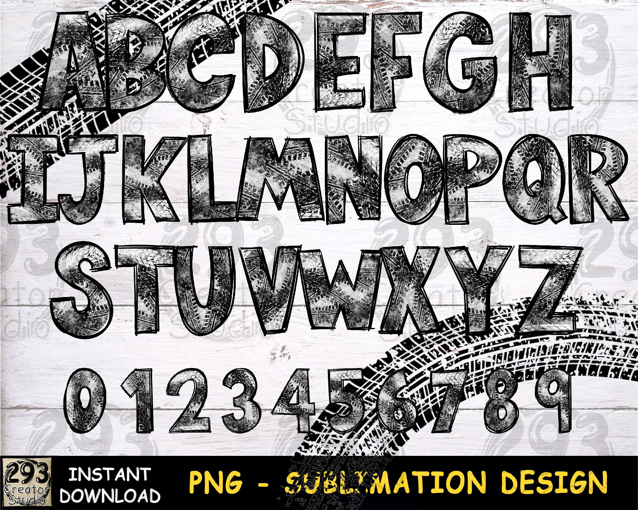 Sport Racing Alphabet, PNG Sublimation Letter Font Design, Tire Tracks ...