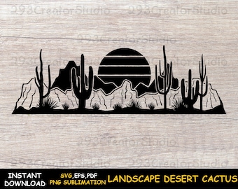 Landscape Desert cactus Svg Desert svg Western desert cactus Svg Arizona SVG Succulent Svg Silhouette Desert cactus wall art svg files