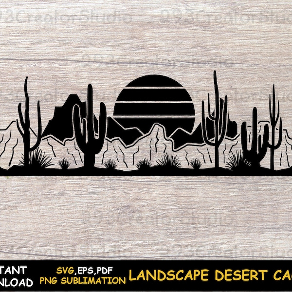 Landscape Desert cactus Svg Desert svg Western desert cactus Svg Arizona SVG Succulent Svg Silhouette Desert cactus wall art svg files