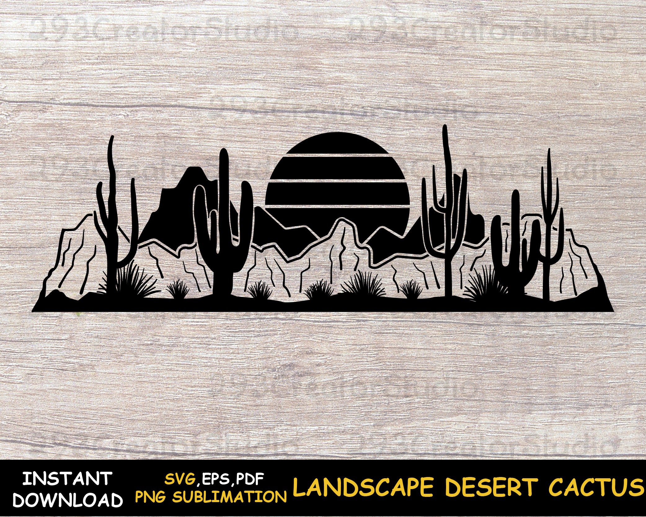 Landscape Desert sunset cactus Svg Desert svg Western desert cactus Svg Arizona SVG Succulent Svg Silhouette Desert cactus wall art svg