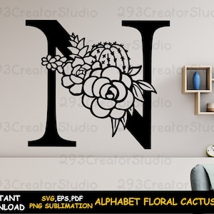 Alphabet Cactus svg, Floral Cactus svg, Desert cactus Png Print Shirt, Cactus Svg Decal Mug Press, Wedding Decor svg, Stone Rose Monogram