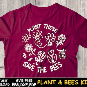Camisa png Save The Bees, SVG amante de las plantas, camisa SVG del Día de la Tierra para niños, camisa de verano, archivos SVG de abeja floral, camisa de regalo de jardinero