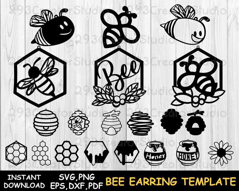 Download Clip Art Bee Earring Svg Honeycomb Earring Svg Honey Earrings Leather Earring Template Laser Cut Files Pendant Template Jewelry Cut Files Dxf Eps Art Collectibles