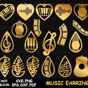 Music Heart Earring SVG, Jewelry Hand Craft Idea, Gift for Music Lover and Musician, Leather Earring, Musical instrument Earring cut files,