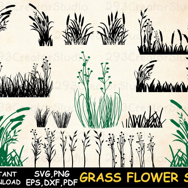 Cattails svg Svg  Plant svg Green Grasses PNG Silhouette Garden Grass Files Lawn Grass border svg Wall art decor svg