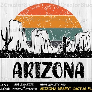 Desert Arizona Png, Retro Sunset Cactus Shirt Sublimacja Nadruk, Desert Cactus png, Western Graphic Shirt dla Mężczyzn, Kobiet i Rodziny