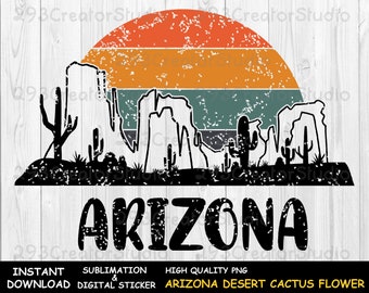 Desert Arizona Png, Retro Sunset Cactus Shirt Sublimation Print, Desert Cactus png, Western Graphic Shirt for Men, Women and Family