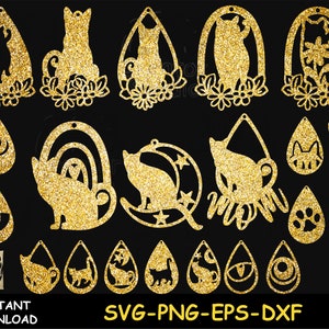 Chat boucle d'oreille Svg Bundle, fichiers SVG pour Cricut, modèle de boucle d'oreille, idée cadeau fête des mères pour les femmes, fleur chat SVG, boucle d'oreille couper des fichiers