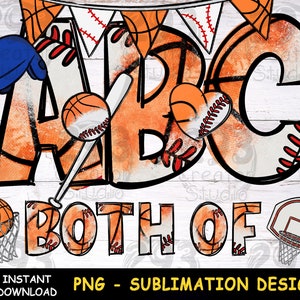 Baseball Basketball Png, Alphabet Font PNG Sublimation Design, Hand Drawn Png Design, Basketball Fan Png Decor design, Font and Clip Art Png
