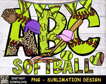 Softball Bundle PNG, Alphabet Letter Design, Sports Fan Shirt Design, Hand Drawn Png Design, Softball Fan Png Decor design, Png Font Clipart