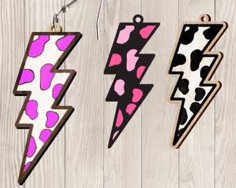 Orecchini di mucca fulmine Svg, modello di orecchini occidentali, orecchini di fulmini Dxf, modello Cricut laser in legno, file di taglio laser di gioielli