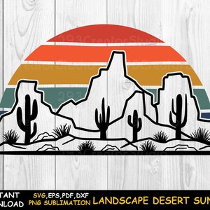 Koszula z krajobrazem pustynnym Sunset SVG, Koszulka z nadrukiem Southwest Png, Western Png Sublimation Design, Desert Cactus Png, Koszulka z nadrukiem Rock Mountain