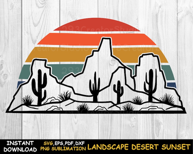 Desert Landscape Sunset Shirt svg, Southwest Png Shirt Print, Western Png Sublimation Design, Desert Cactus Png, Rock Mountain Shirt Print image 1