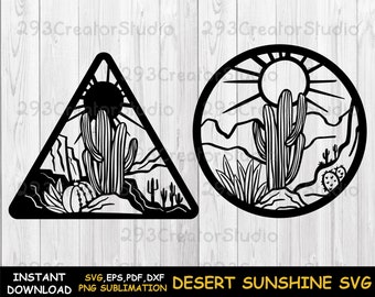 Desert Sunshine Svg, Cactus Landscape PNG, Western Desert Cactus Svg, Cacti wall Decor svg, Succulent Svg Print Decal, Cactus Shirt Print