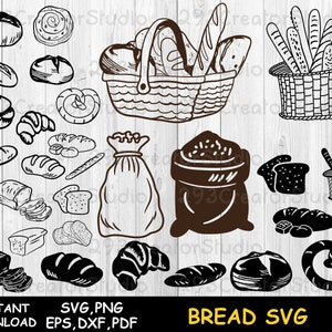 Pan svg cocina svg silueta Bakery svg cut file Homemade svg Baguette pan casero Bake SVG pegatina digital para planificador
